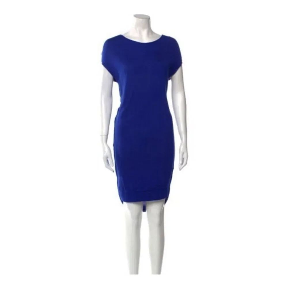 alexander mcqueen Authentic Solid Navy Blue Crew Neck Short Sleeve Mini Dress Xs